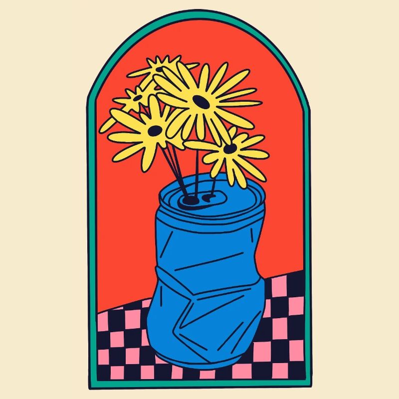 Blumen in zerdrückter Dose