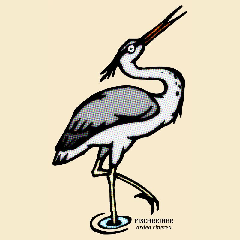 Heron Ardea cinerea retro illustration