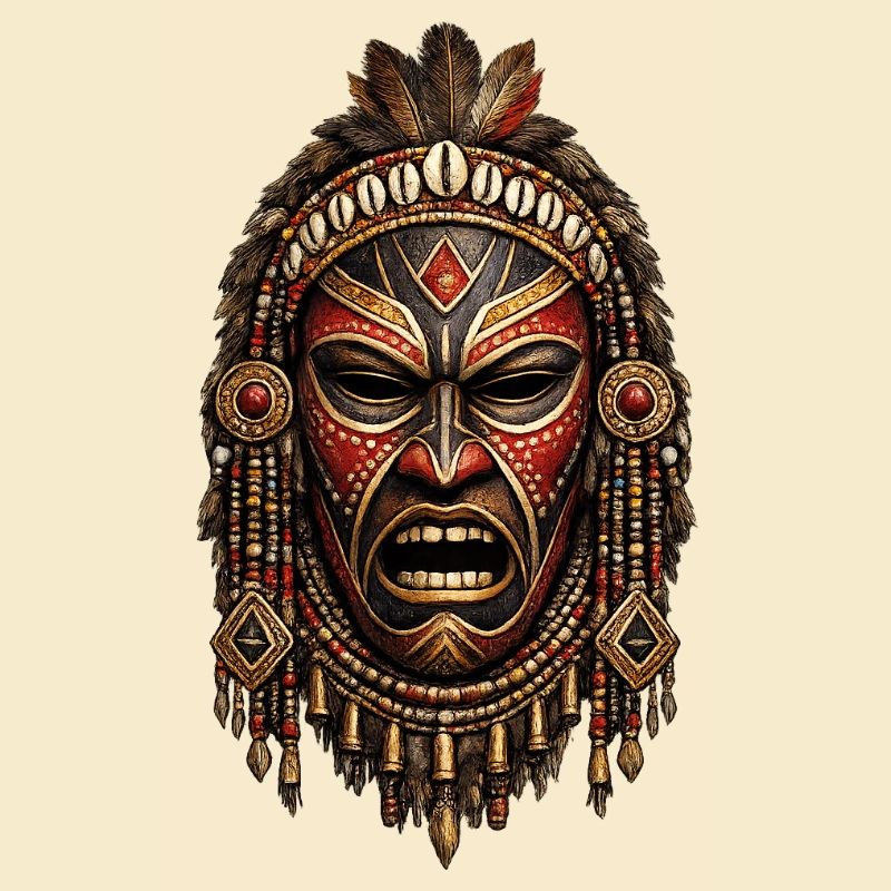 Tribal Fire Mask with Feathers