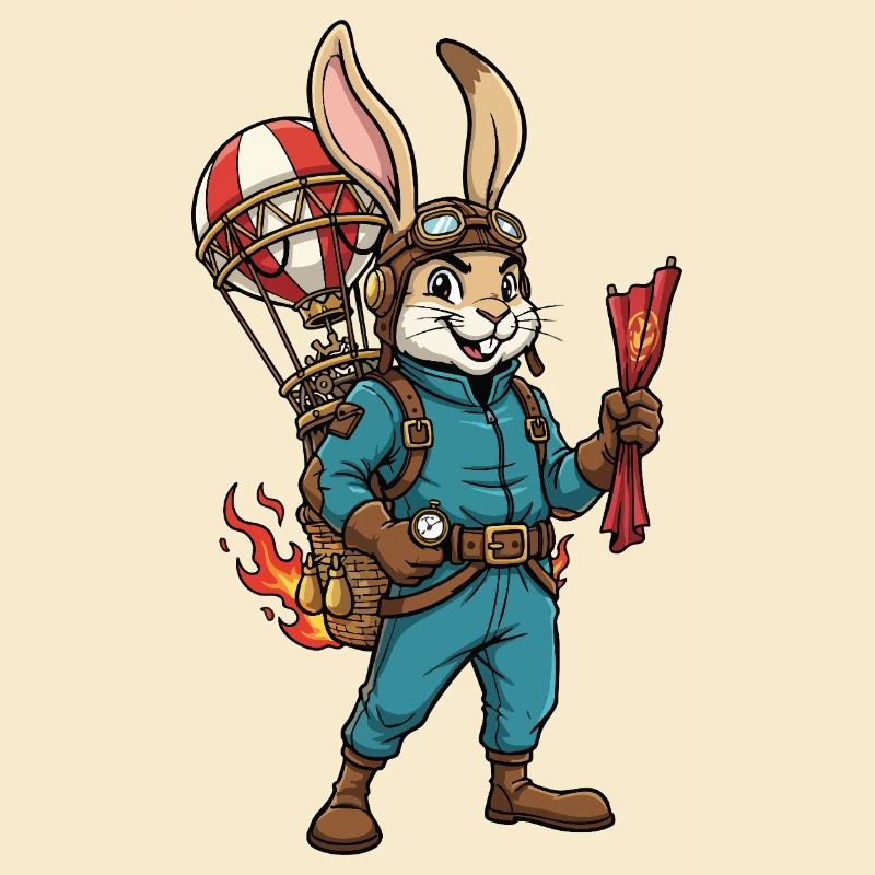 Rabbit Aviator Steampunk Heißluftballonflug