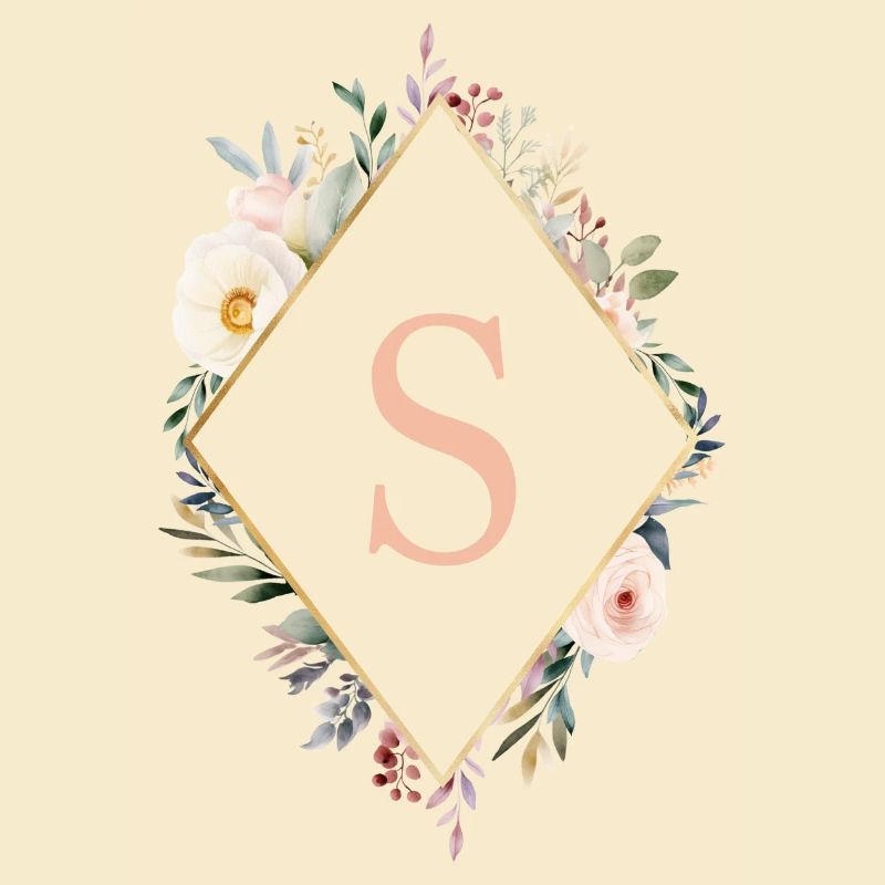 S Monogram, Floral, Boho