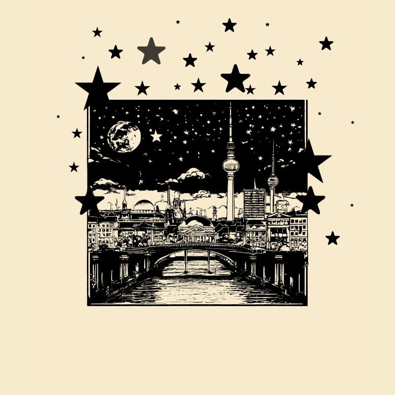 Berlin,skyline,stars,stencil,at night