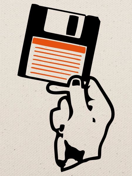 Ich halte dir eine Handdiskette.