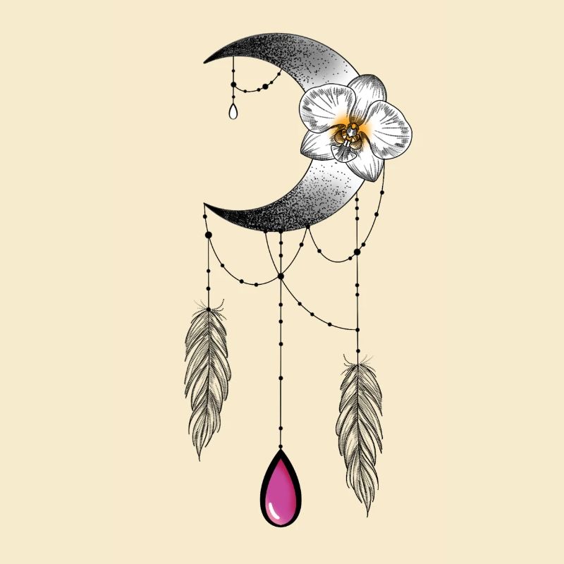 Lune orchidée plume et perle type attrape rêve 