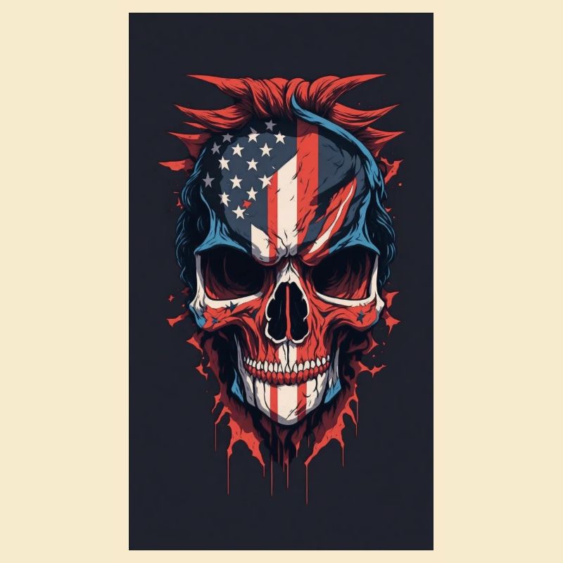 Drapeau américain dessiné face maléfique crâne de mort