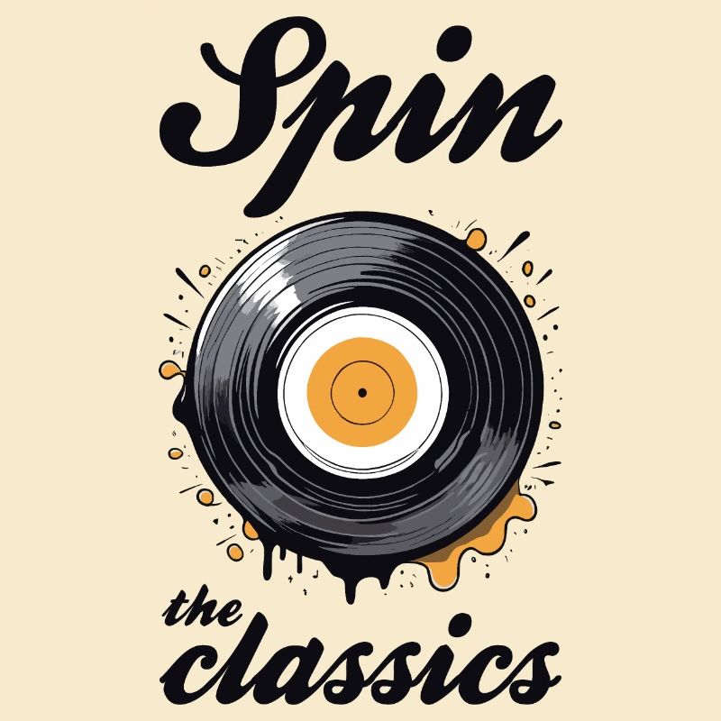 Spin the classics. Vinyl disk graphic.