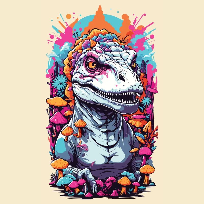 Psychedelic Dino Mushroom Rave Artwork