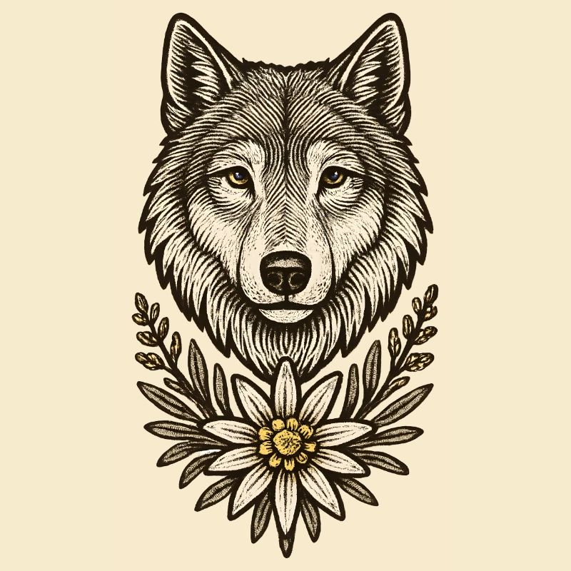 Tête de loup avec edelweiss