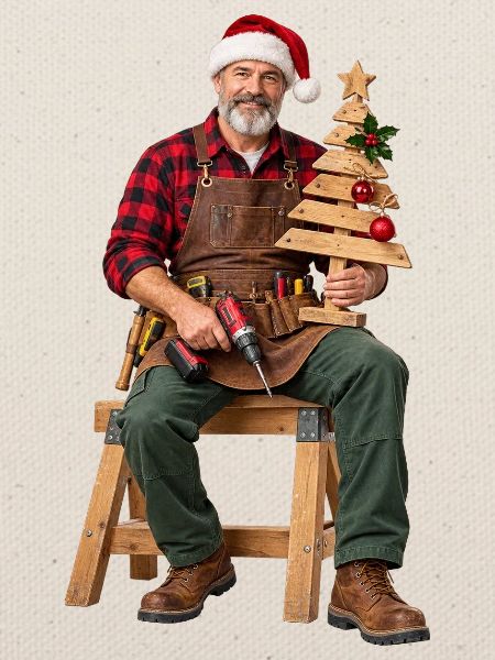 Rustikaler Weihnachtsbauer Holzbaum