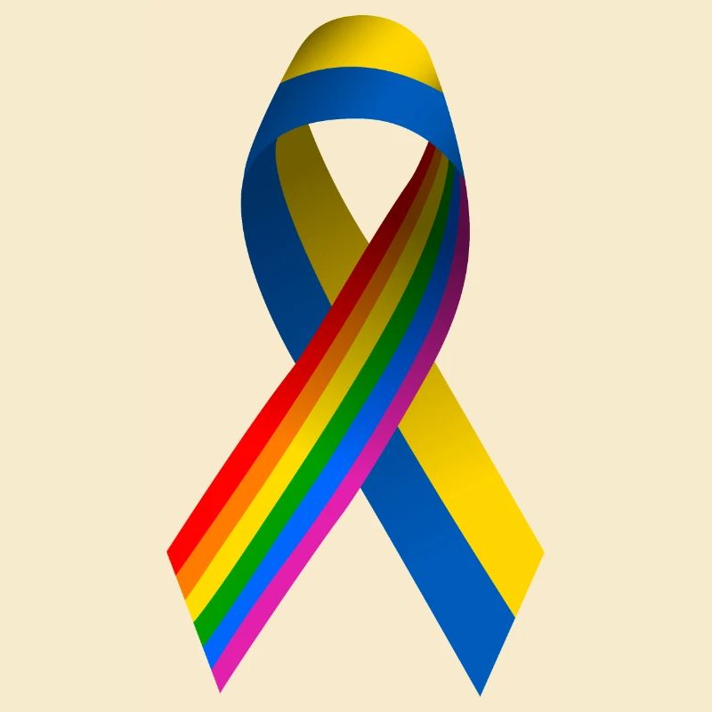 Schleife Ukraine mit Regenbogen