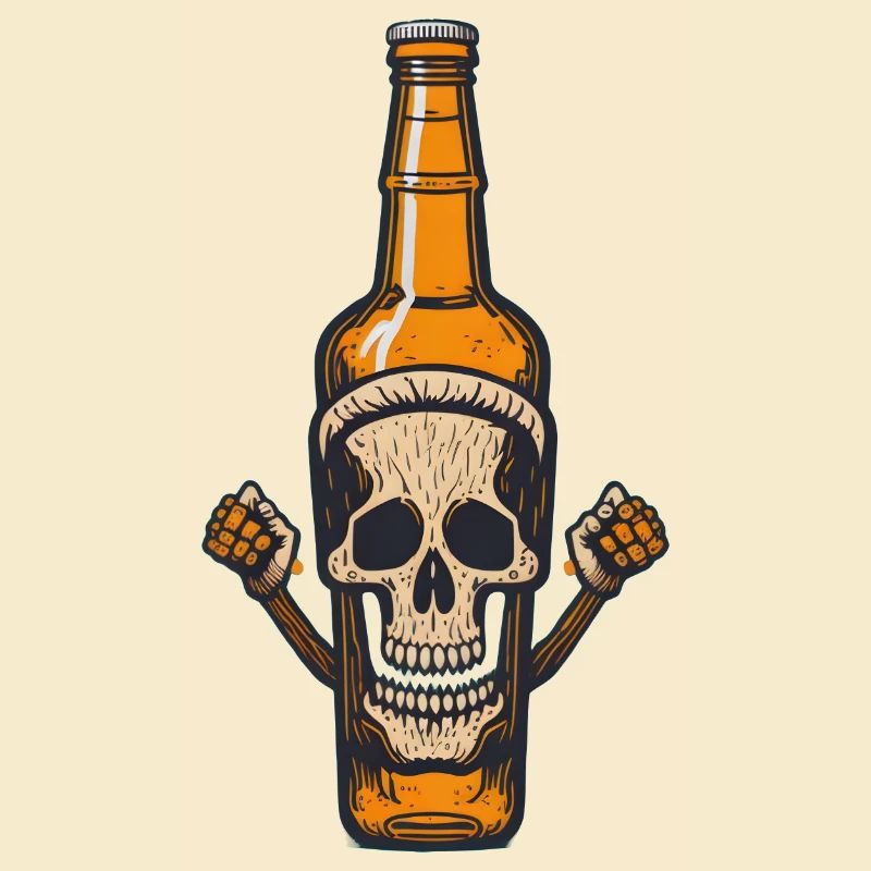 Half beer bottle, half skull, drinking, boozing