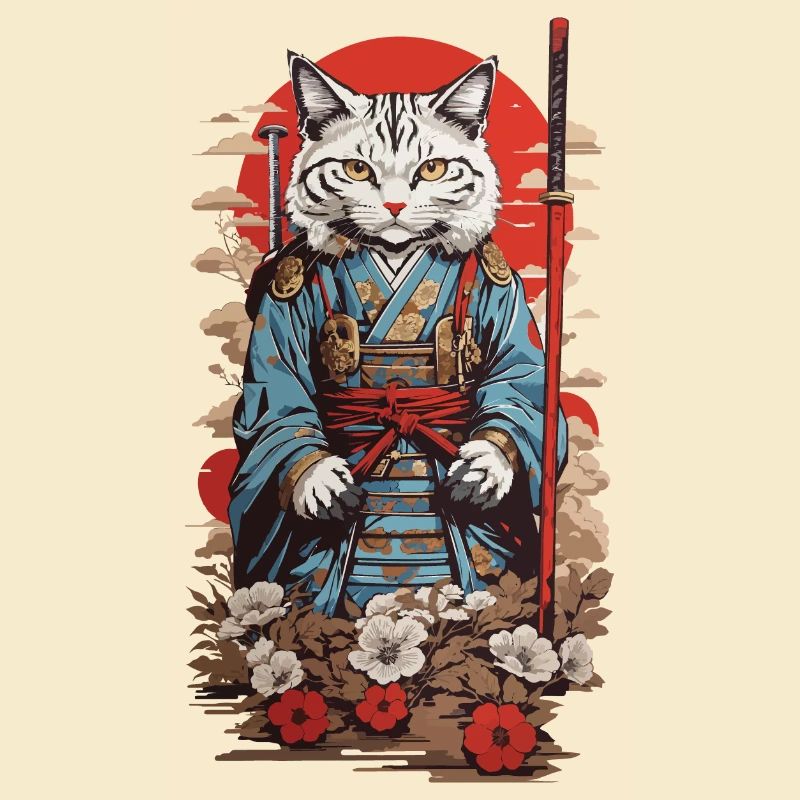 Chat Samouraï Rétro Japon Esthétique Chat Design