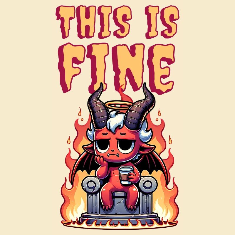 cute devil with coffee | this is fine meme