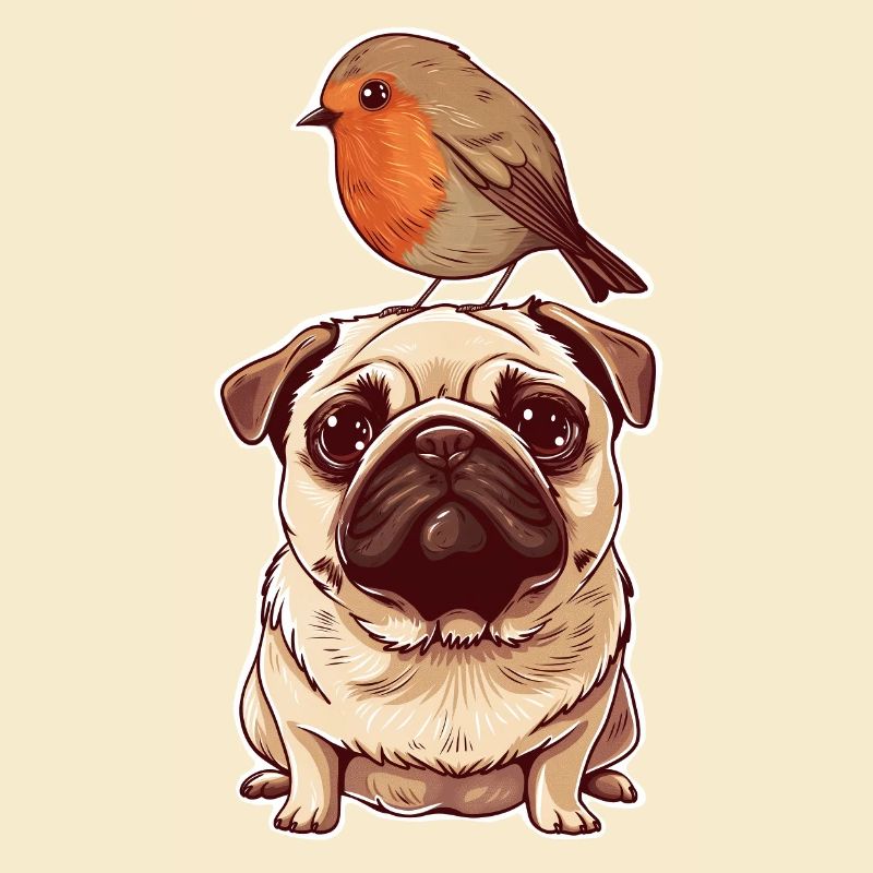 Mops mit Vogel