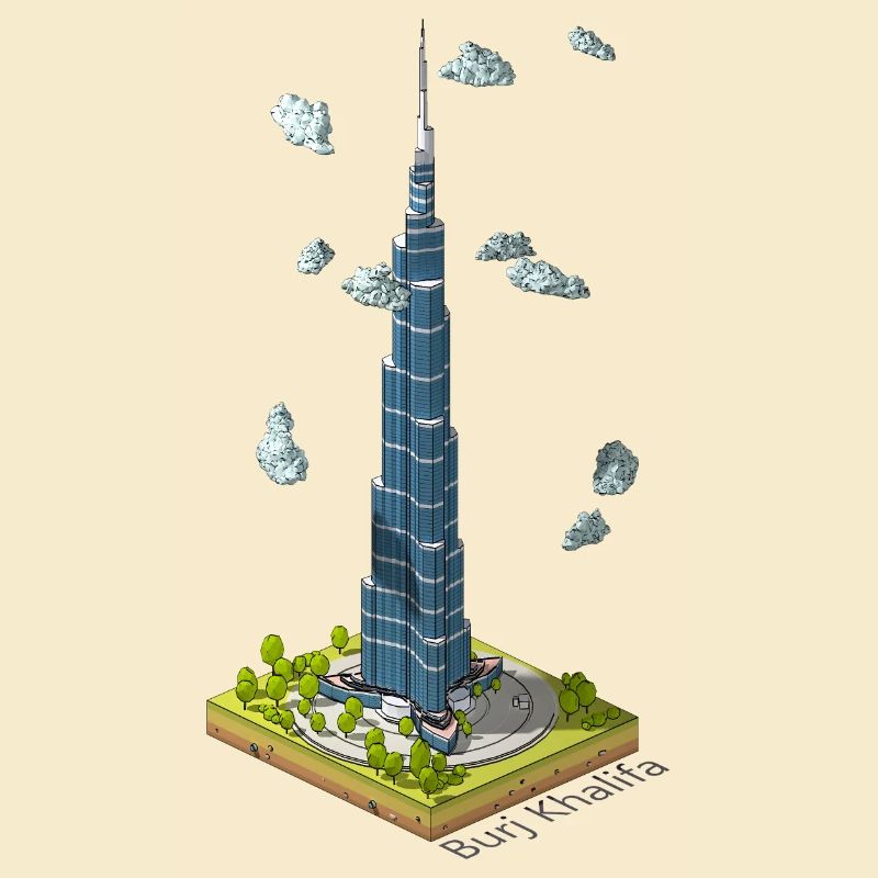 Geometric low poly Burj Khalifa