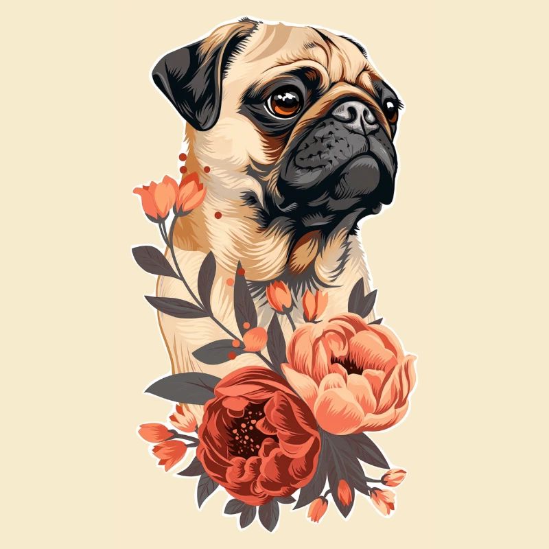 Mops mit Blumen