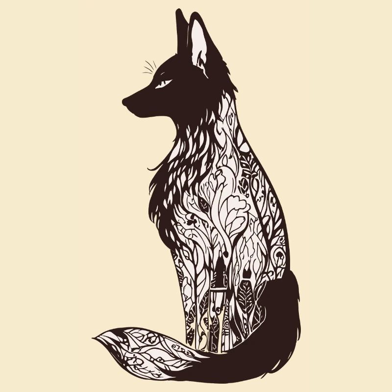 Silhouette de renard complexe avec des motifs floraux