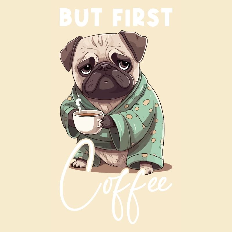 Kaffee Mops Hund But First Coffee Spruch Lustig