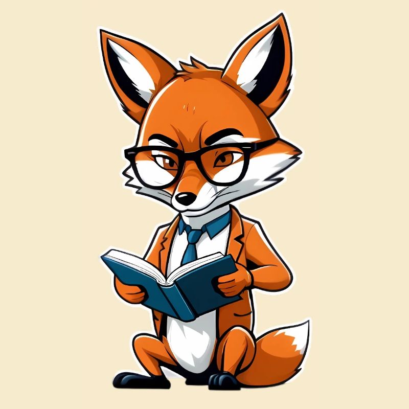Intellectual fox with glasses reading book