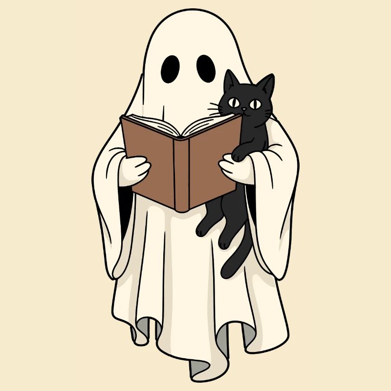 Lesender Geist mit Katze im Buch