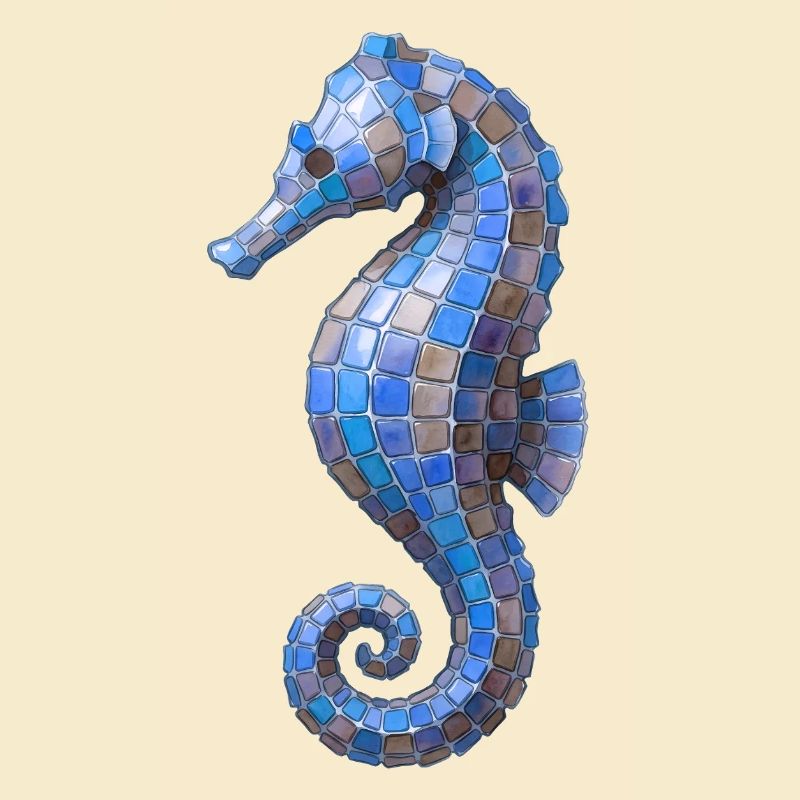 Seepferdchen Mosaik - Blaues Meeres-Design