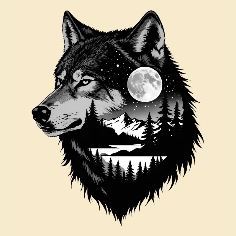 Black Wolf Wolf Portrait. Wolf design