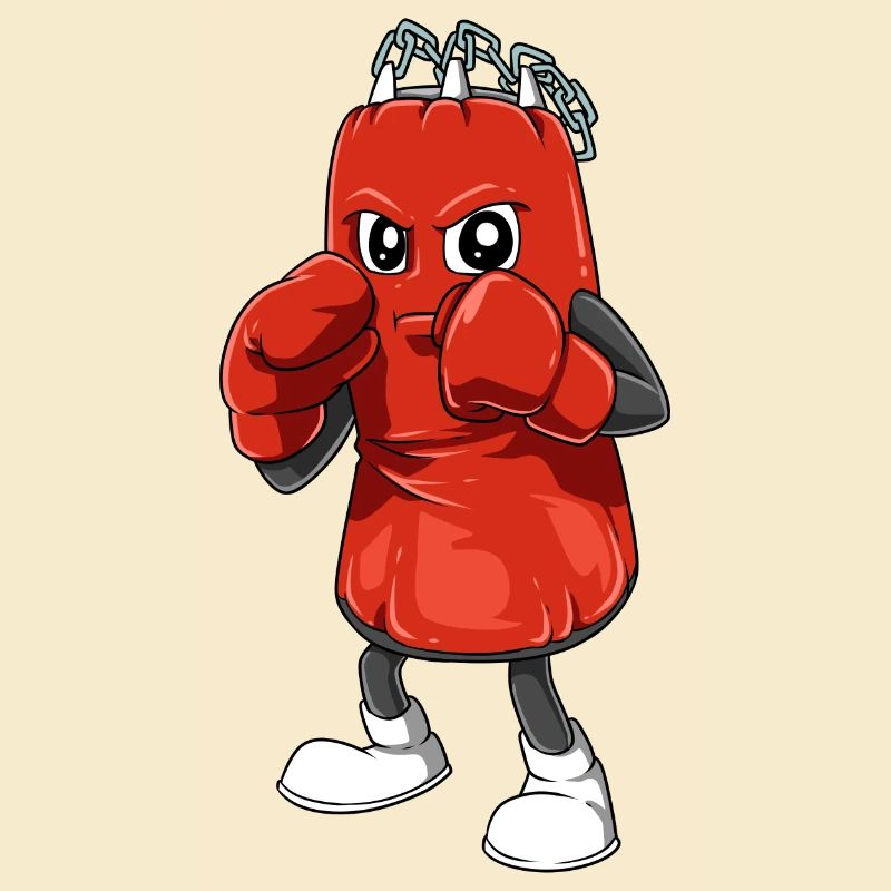 Lustiger Boxsack mit Boxhandschuhen