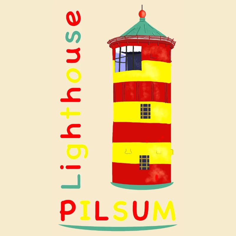 Pilsum lighthouse, landmark, drawing.