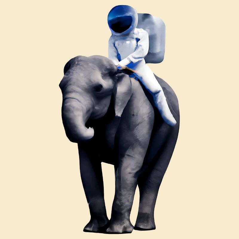 Astronaut on elephant adventure