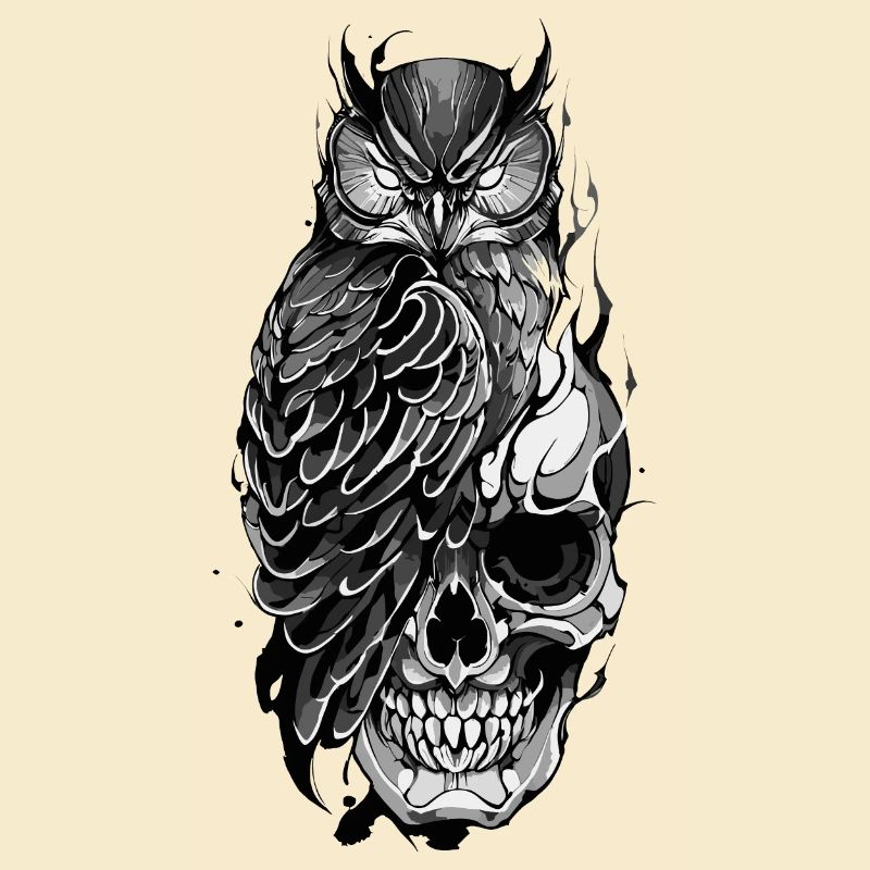 Owl Perched on Skull