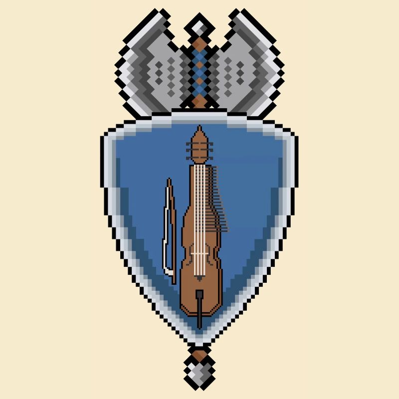 Pixel Nyckelharpa auf Schild Wappen