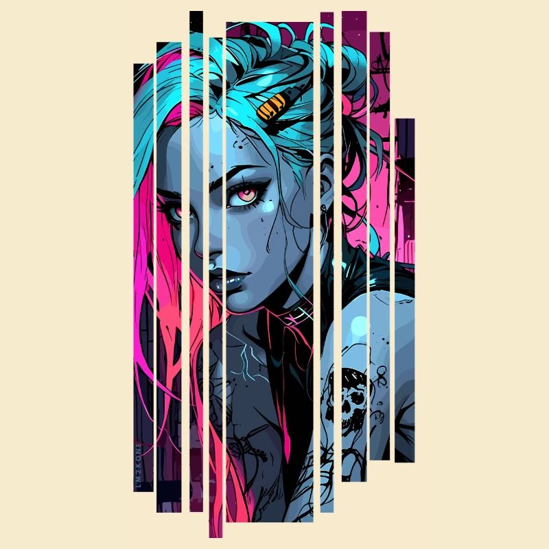 Neonblaues Cyber-Mädchen