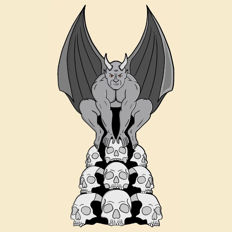 Gargoyle Dämon über Schädeln
