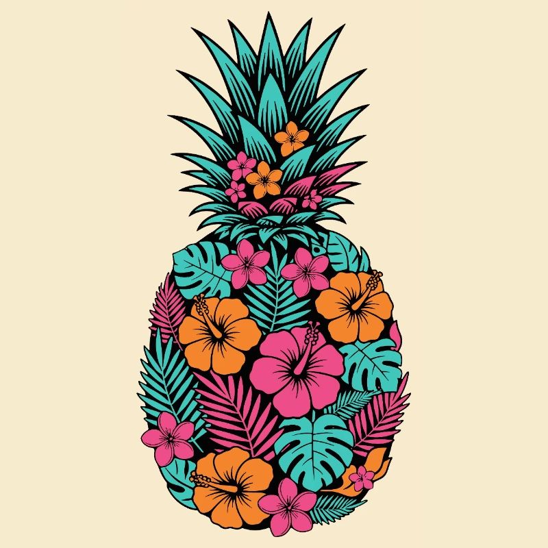 Neon Tropical Pineapple Flower Pattern