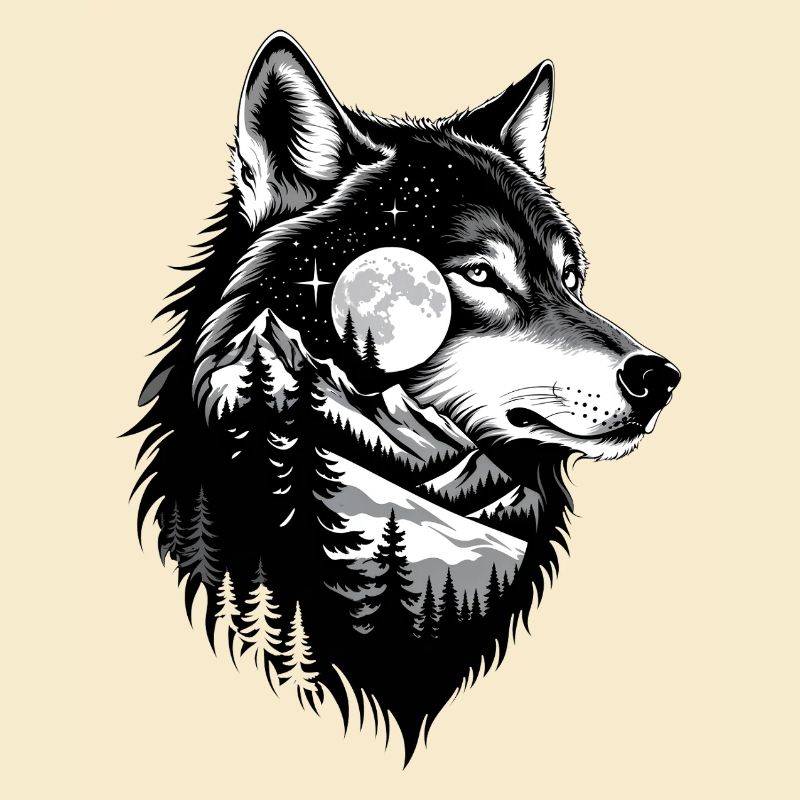 Schwarzer Wolf Wolfportrait. Wolfdesign