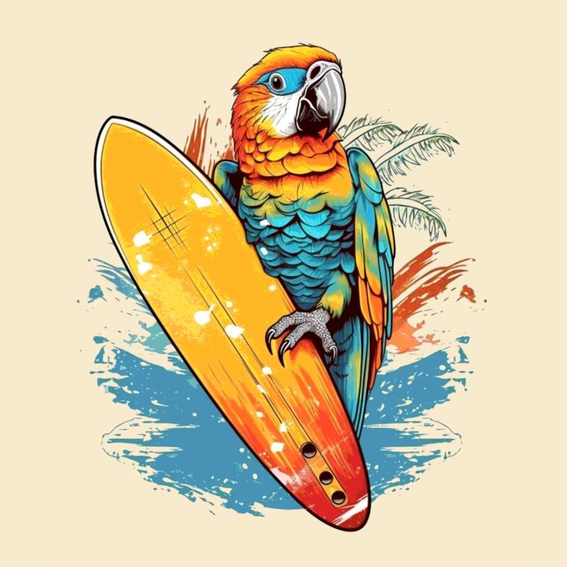Perroquet de surf cool avec planche de surf