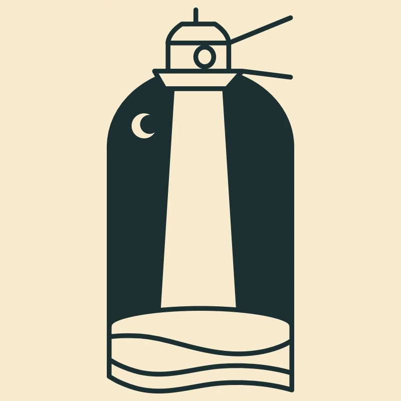 Night lighthouse with crescent moon