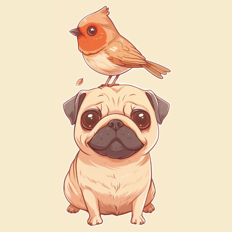 Pug with bird
