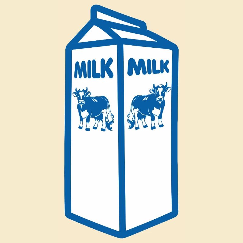 Blauer Milchkarton und Kuh-Design