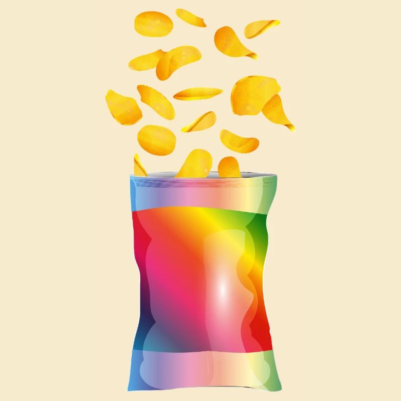 Colorful Open Chips Bag with Potato Chips
