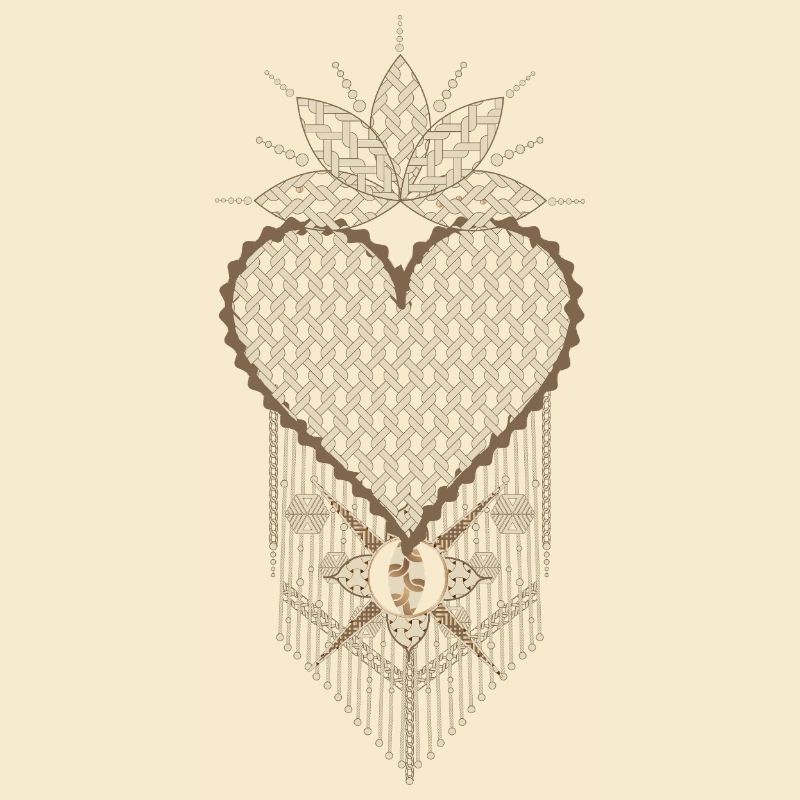 Macramé heart with filigree knot patterns