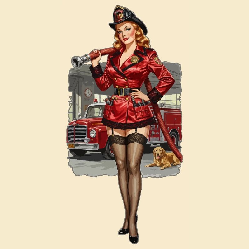 Pompier pin-up en rouge