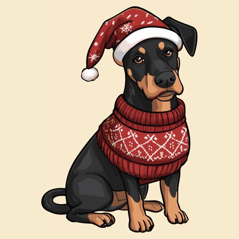 Dobermann Hund Weihnachten Comic