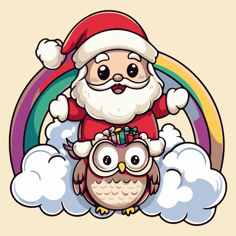 Eule Weihnachtsmann Regenbogen