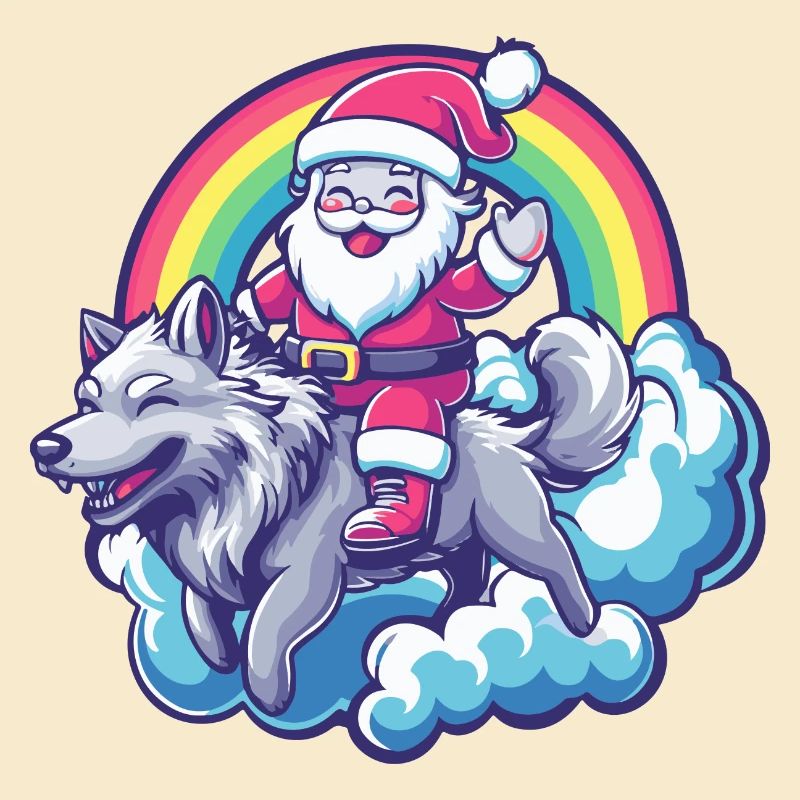 Wolf Weihnachtsmann Regenbogen