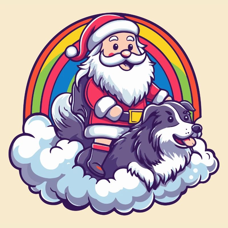 Border Collie Hund Weihnachtsmann Regenbogen
