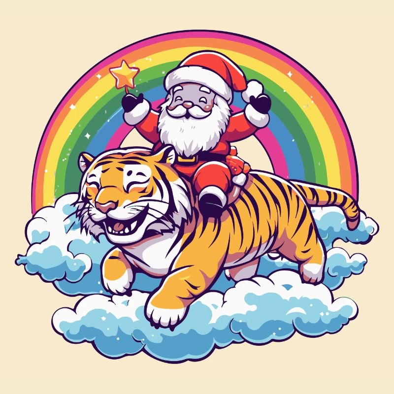 Tiger Weihnachtsmann Regenbogen