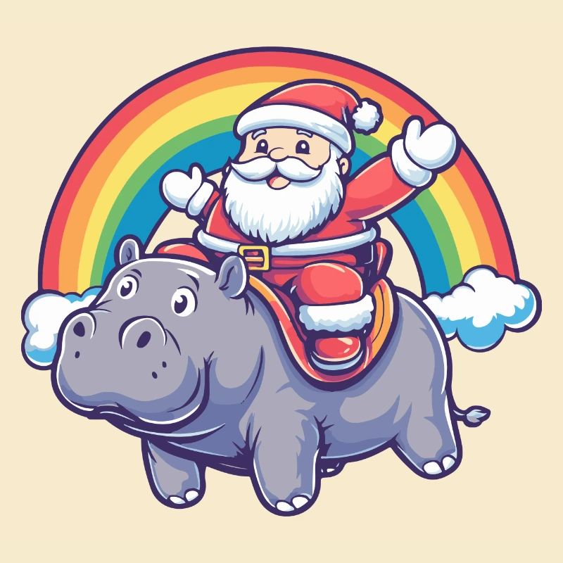 Nilpferd Weihnachtsmann Regenbogen