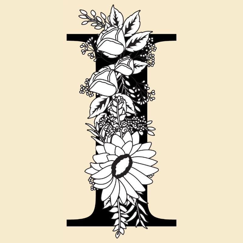 Blumen schwarz-weiß Buchstabe i