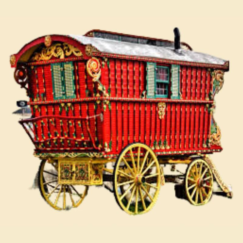 caravane gitane tirée par un cheval